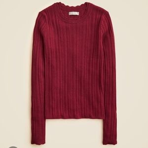 J. Crew Layered pointelle sweater-tee merino wool Large L Red Burgundy Wine